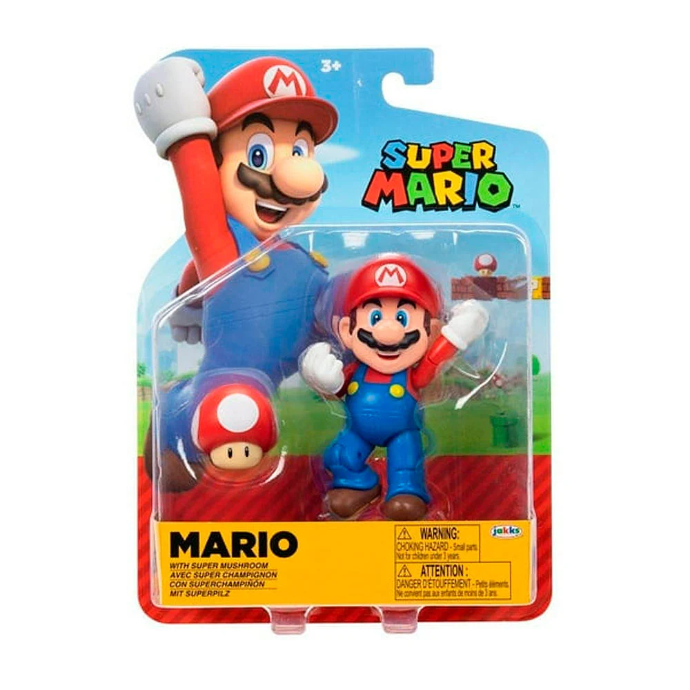 Figura coleccionable de mario bros 10cm + hongo de crecimiento / 41542
