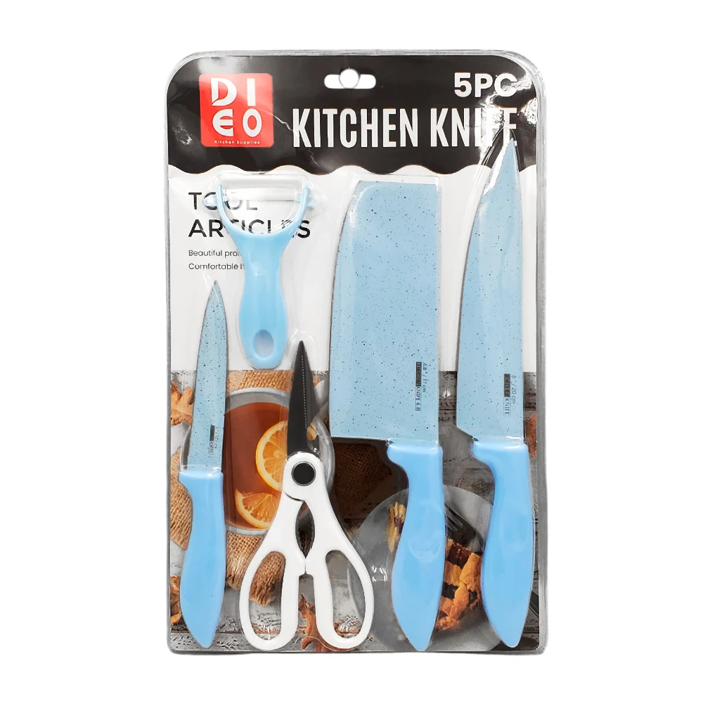 Set para cocina con 3 cuchillos de diferentes tamaños, tijeras y pela…