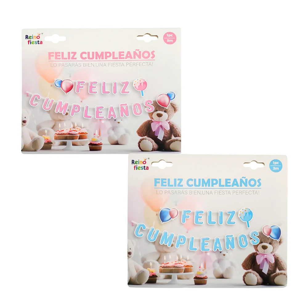 Banderín de feliz cumpleaños con letras de colores, pasteles y globos…