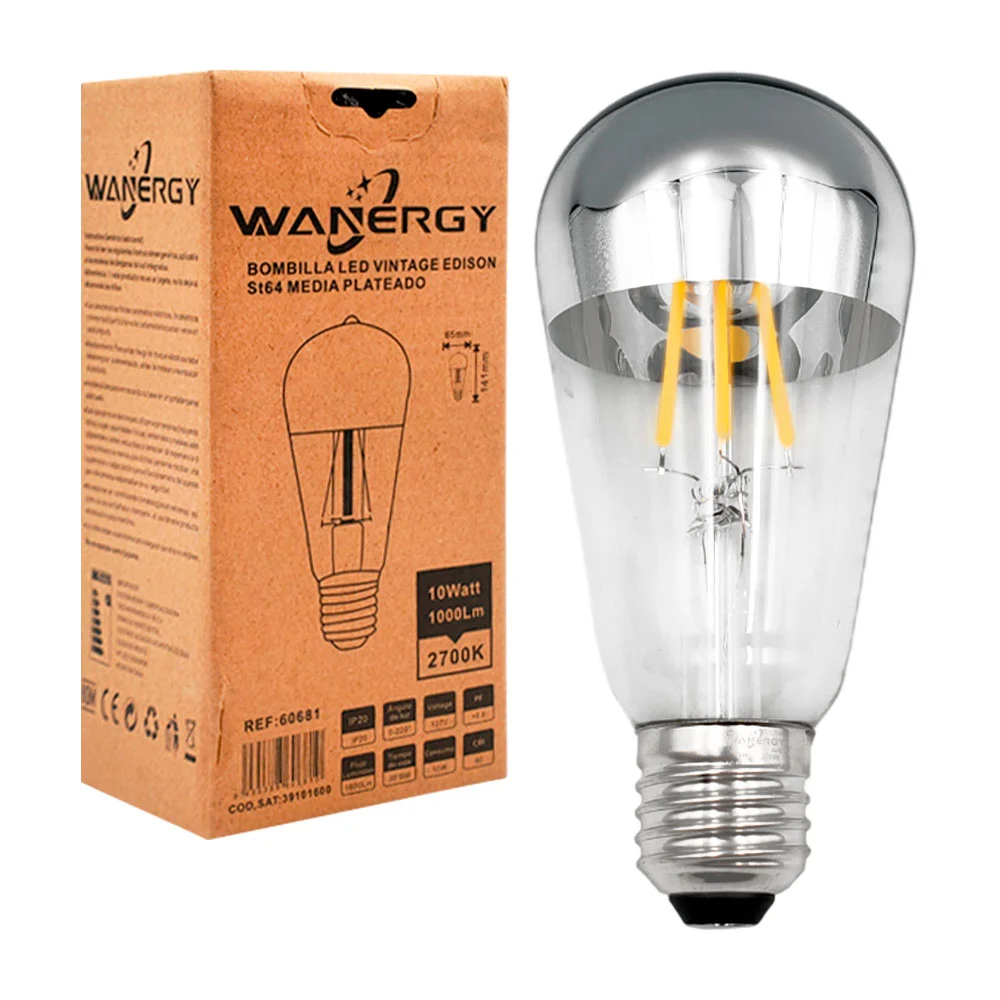 Foco bombilla wanergy led vintage tipo edison 10w, 85x141mm, media pl…