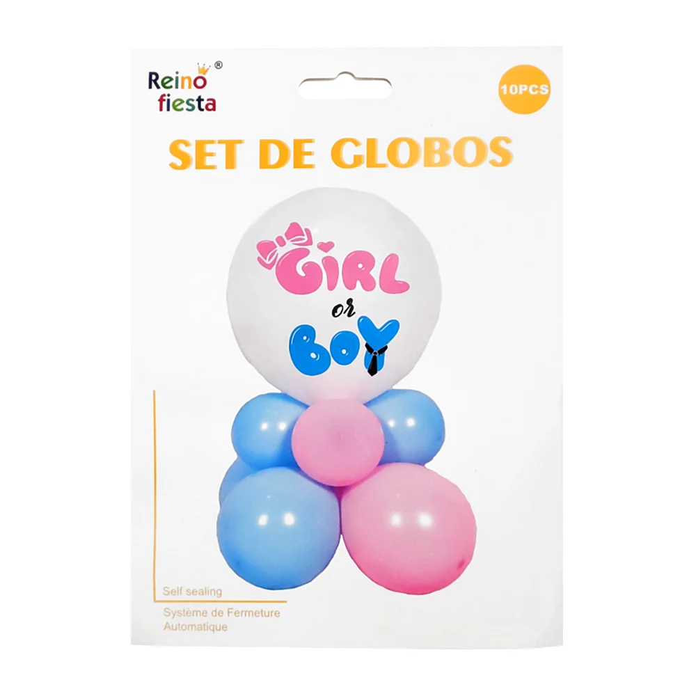 Set para fiesta de revelación, con globos azules, rosas y estampado /…