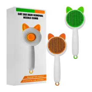Cepillo para mascotas redondo con orejas de gato + botón removedor de…