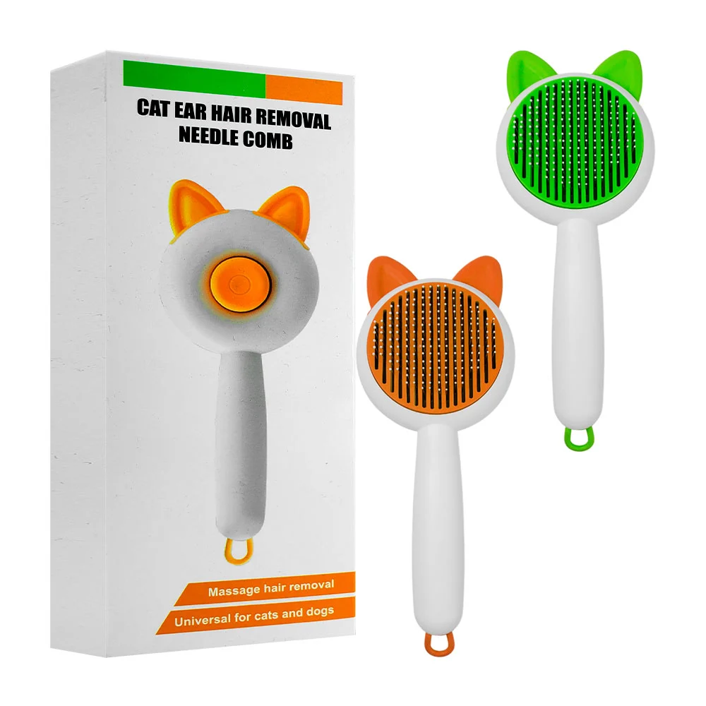 Cepillo para mascotas redondo con orejas de gato + botón removedor de…