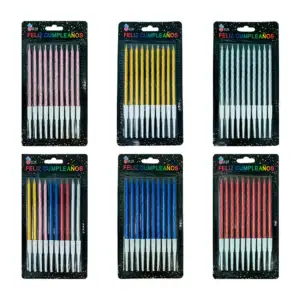Blíster con 10 velas largas en tonos metálicos para el pastel, 13.5cm…