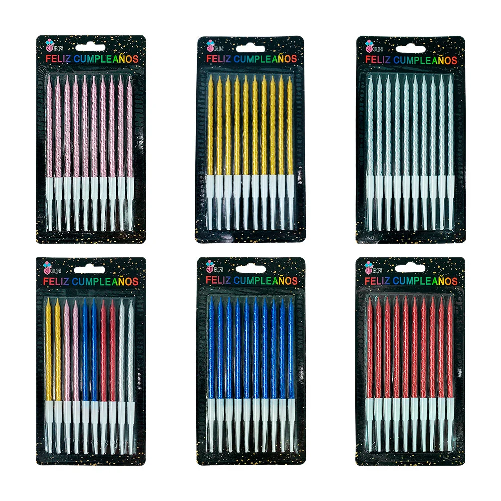 Blíster con 10 velas largas en tonos metálicos para el pastel, 13.5cm…