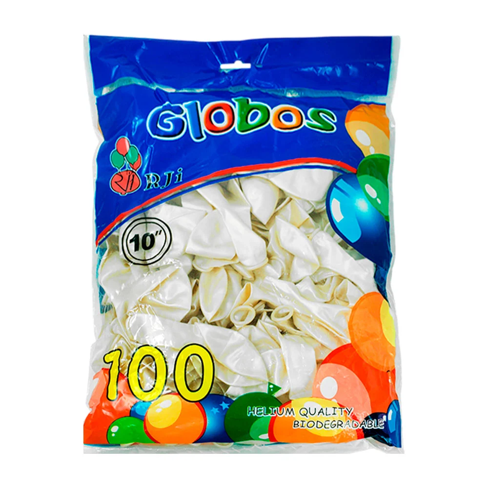 Paquete con 100 globos de latex de 10´ en color perla para decoración…