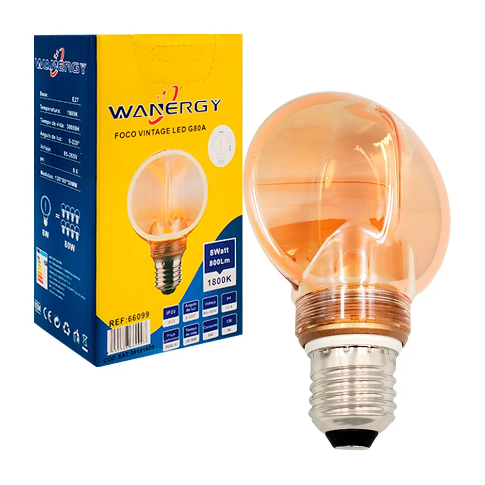 Foco vintage wanergy led redondo 8w, 80mmx120mm / 66099 / g80a