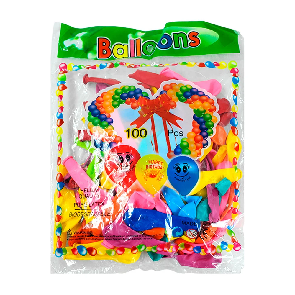 Paquete con 100 globos de látex de 5´ en colores surtidos para decora…