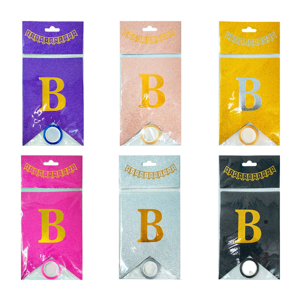 Banderín colgante decorativo de efecto brillantina con frase bienveni…