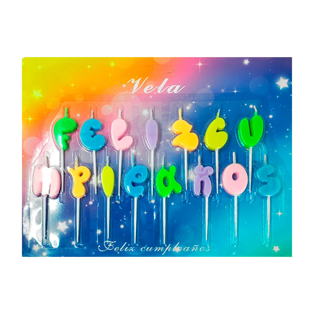 Blíster con 15 velas con frase feliz cumpleaños, variedad de colores …