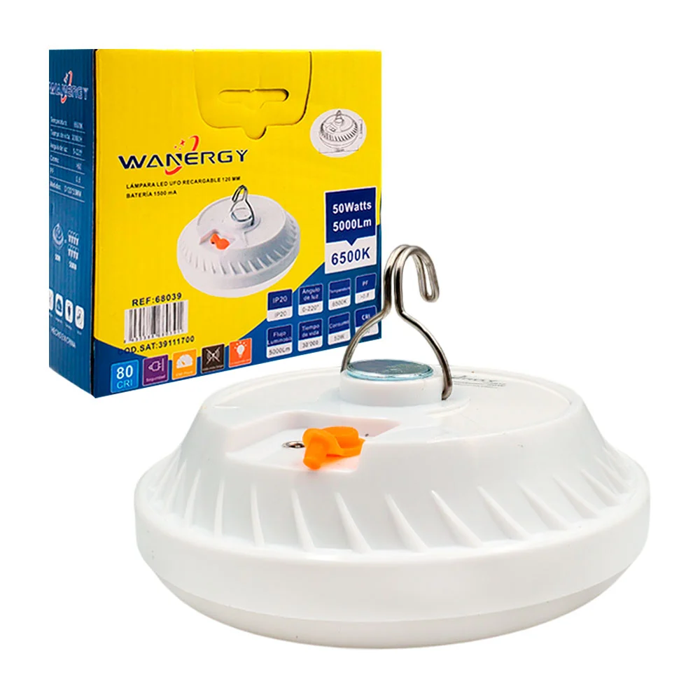 Lámpara led ufo wanergy recargable, colgante de emergencia, 50w y 120…