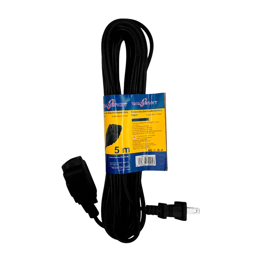 Extensión eléctrica wanergy 5m en color negro 3 tomacorrientes bifási…