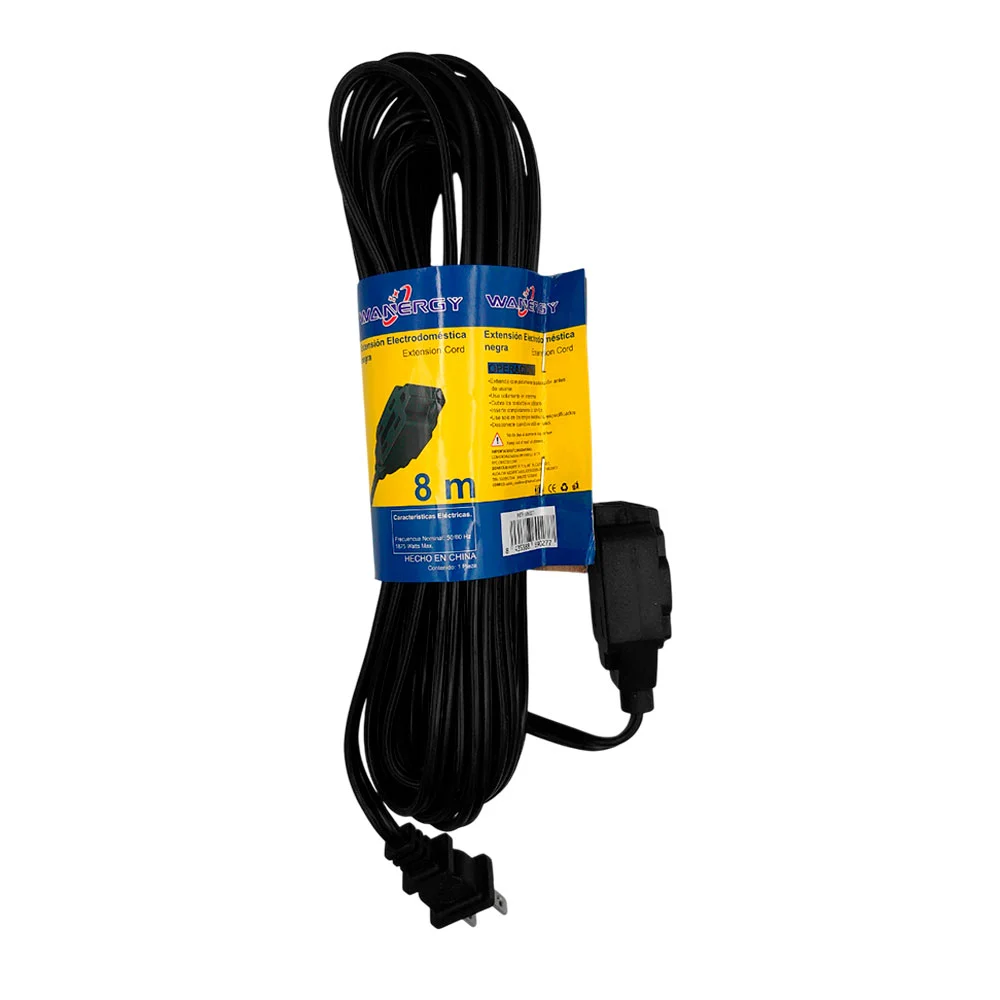 Extensión eléctrica wanergy 8m en color negro 3 tomacorrientes bifási…