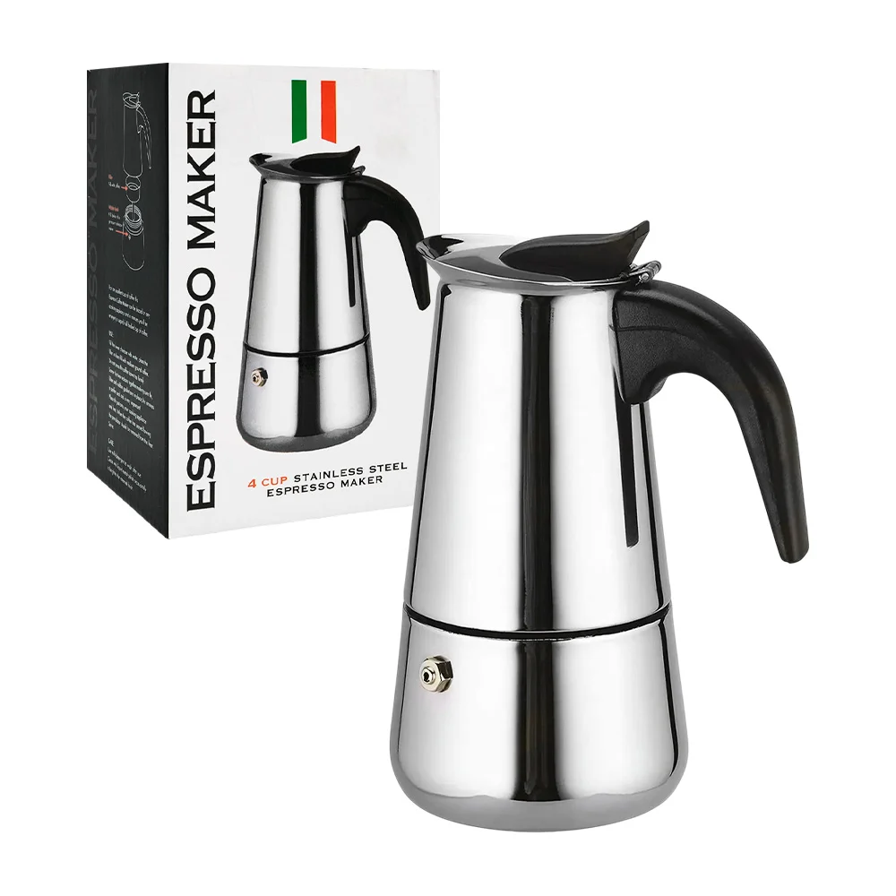 Cafetera italiana de 200ml, metálica, desmontable con asa y filtros d…