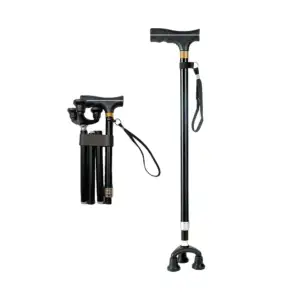 Bastón metálico plegable con mango ergonómico suave + linterna / 795-…