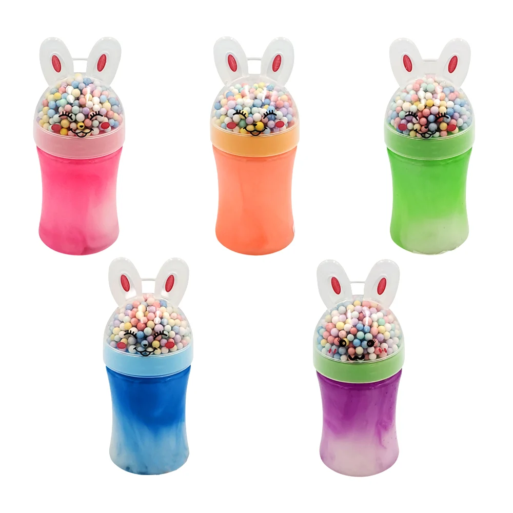 1pza Bote de slime infantil en forma de conejo, con bolitas de unicel…