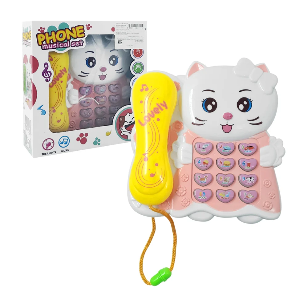 Teléfono infantil con luz y sonido, interactivo en forma de gato, var…