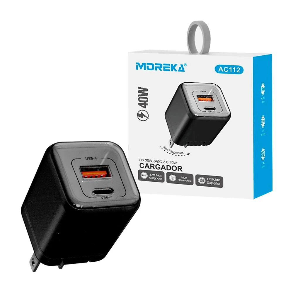 Cubo cargador moreka, carga rápida 40w, plegable con doble puerto de …