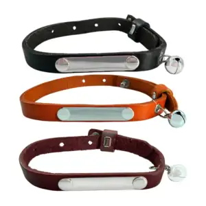 Collar de piel sintética, mascotas talla grande, cascabel y placa met…