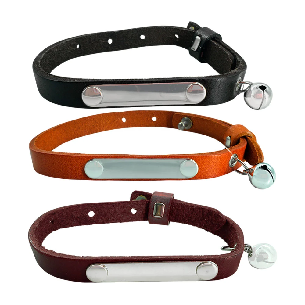Collar de piel sintética, mascotas talla grande, cascabel y placa met…