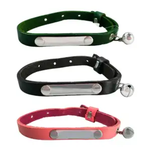 Collar de piel sintética, mascotas talla mediana, cascabel y placa me…