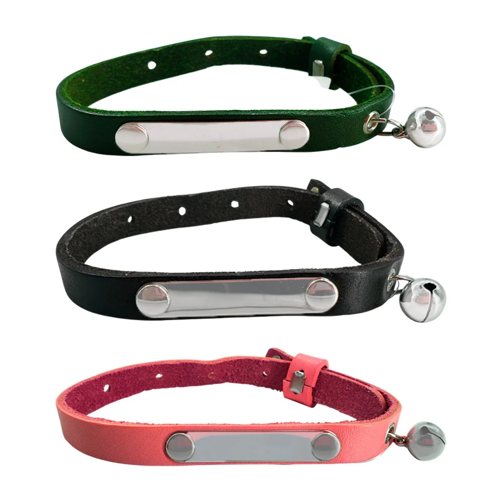 Collar de piel sintética, mascotas talla mediana, cascabel y placa me…