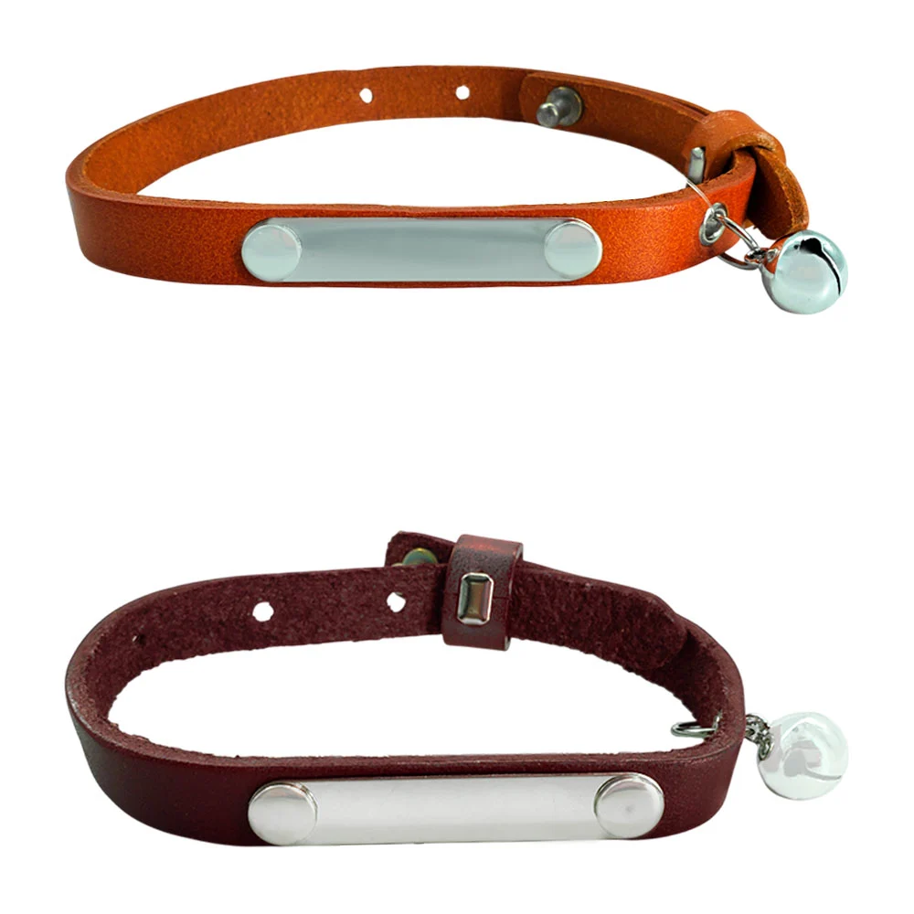 Collar de piel sintética, mascotas talla chica, cascabel y placa metá…