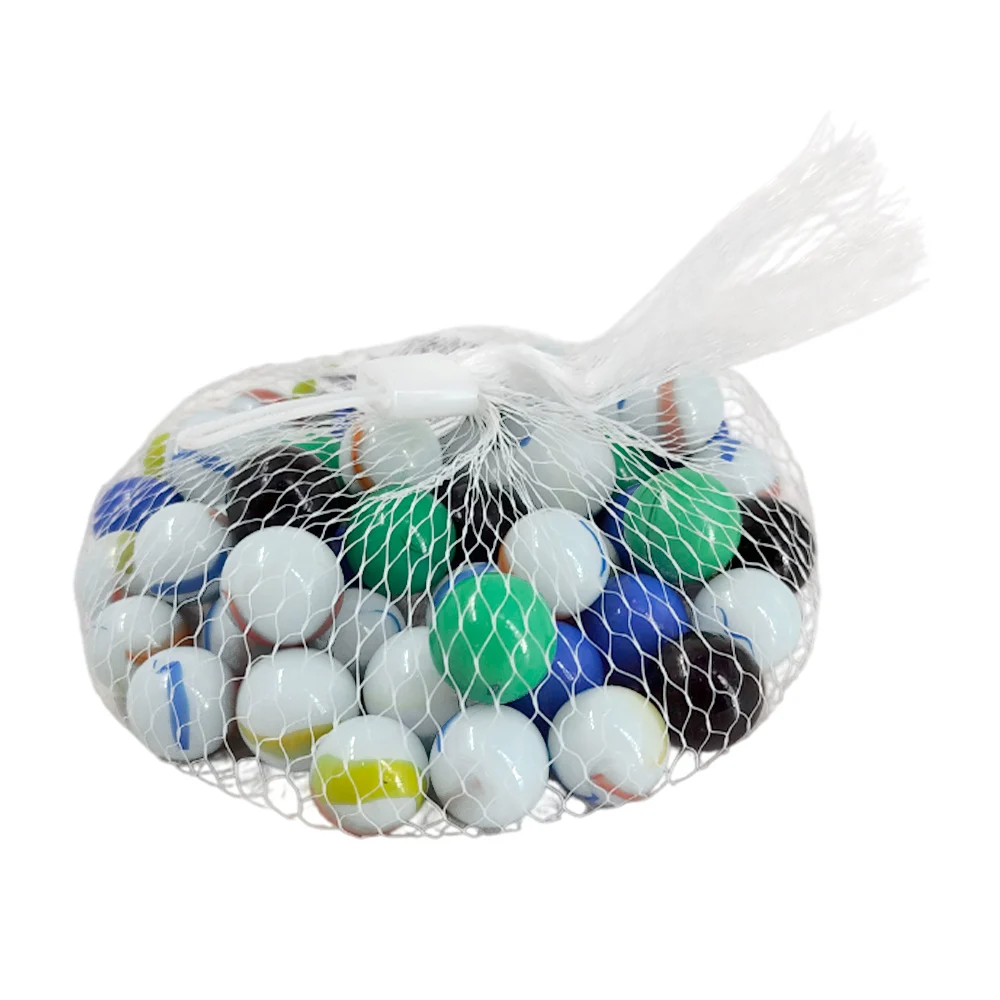 Bolsa tipo costal malla con 50 cánicas, de diseños variados