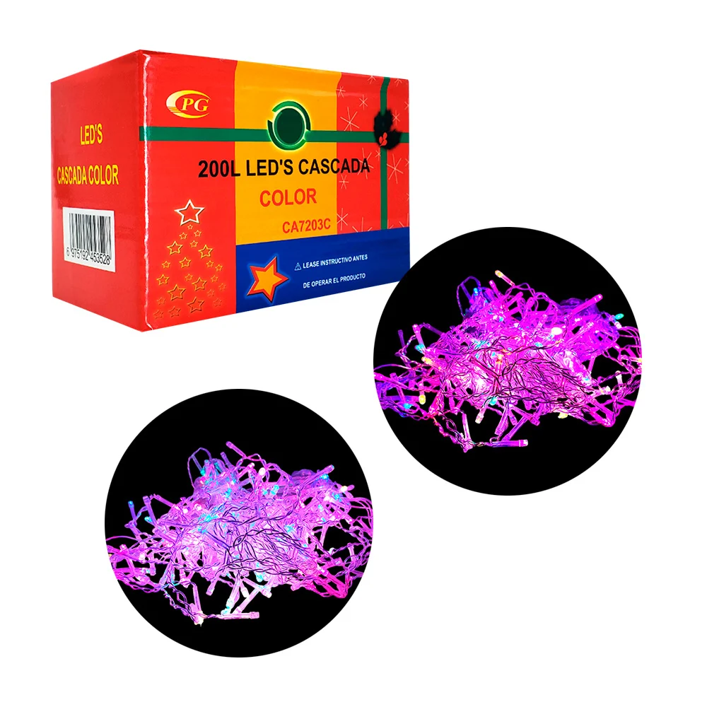 Serie decorativa de cascada, 200 luces led en tono multicolor