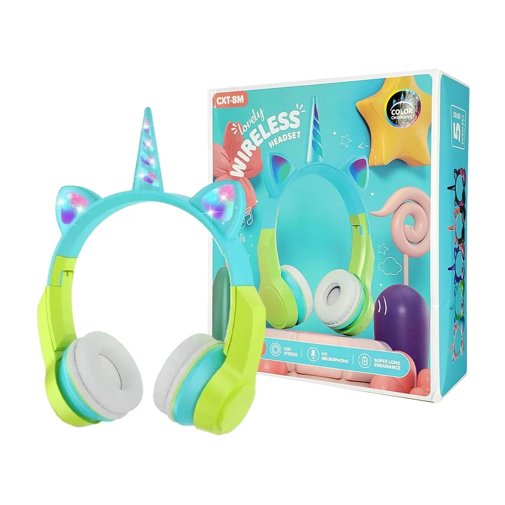 Audífonos diadema bluetooth con diseño de unicornio + ranuras para au…