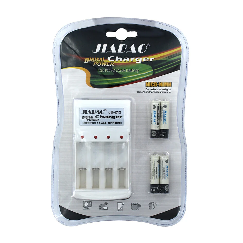 Cargador universal jiabao para baterías recargables, y 4 baterías dob…