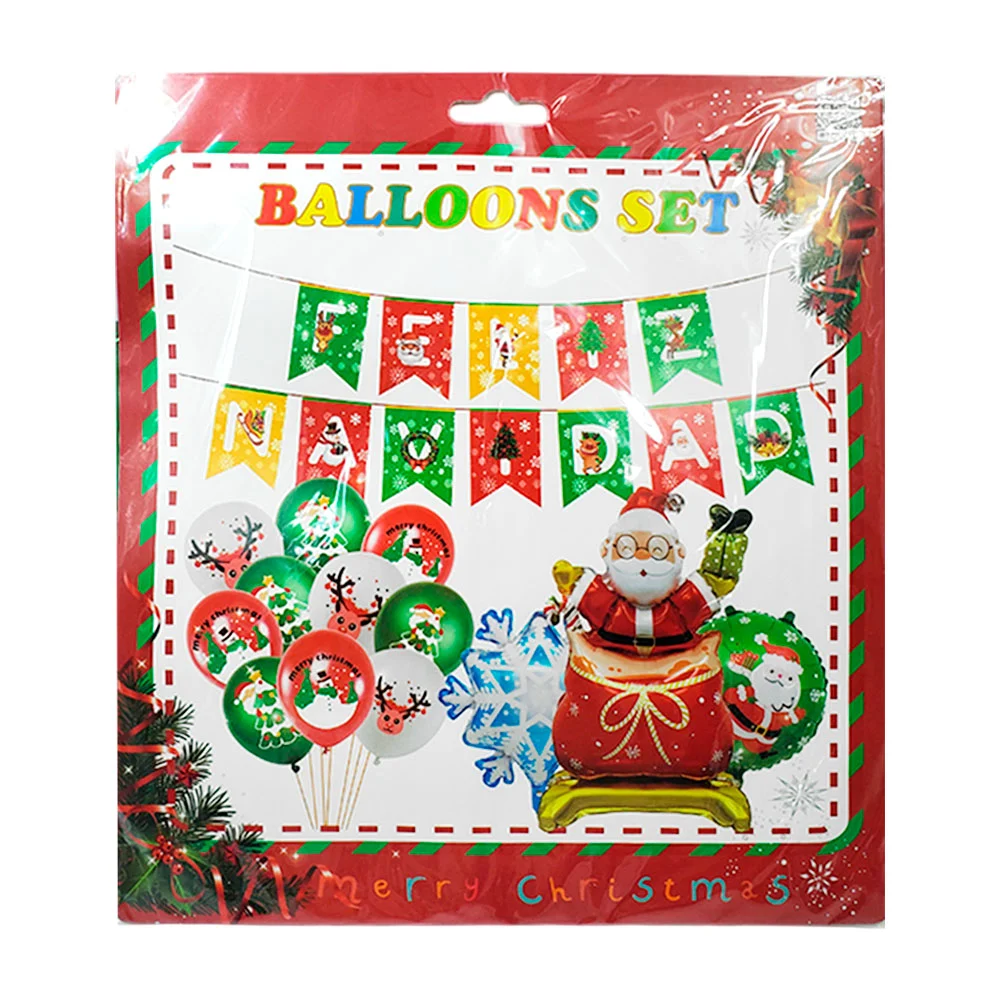 Kit decorativo navideño con globos de diversos modelos y banderín fel…
