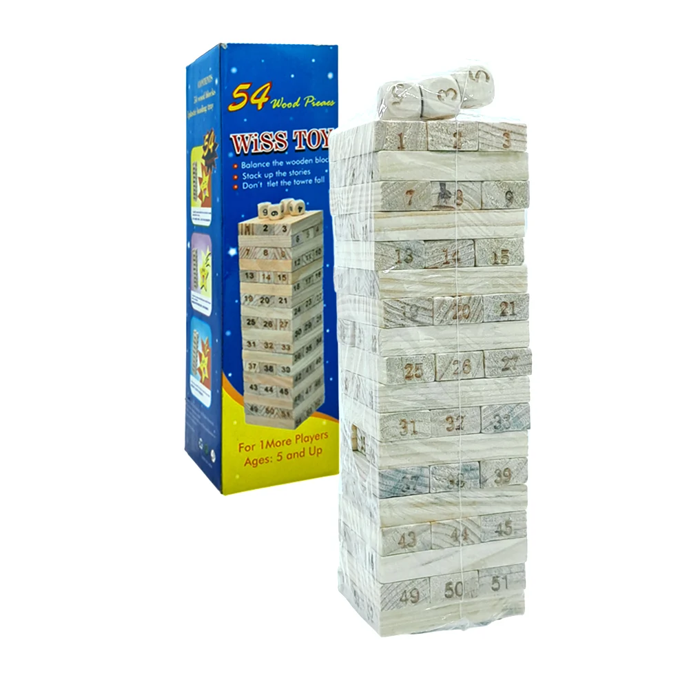 Juego de mesa, 16x5cm tipo jenga con 54 bloques numéricos de madera +…