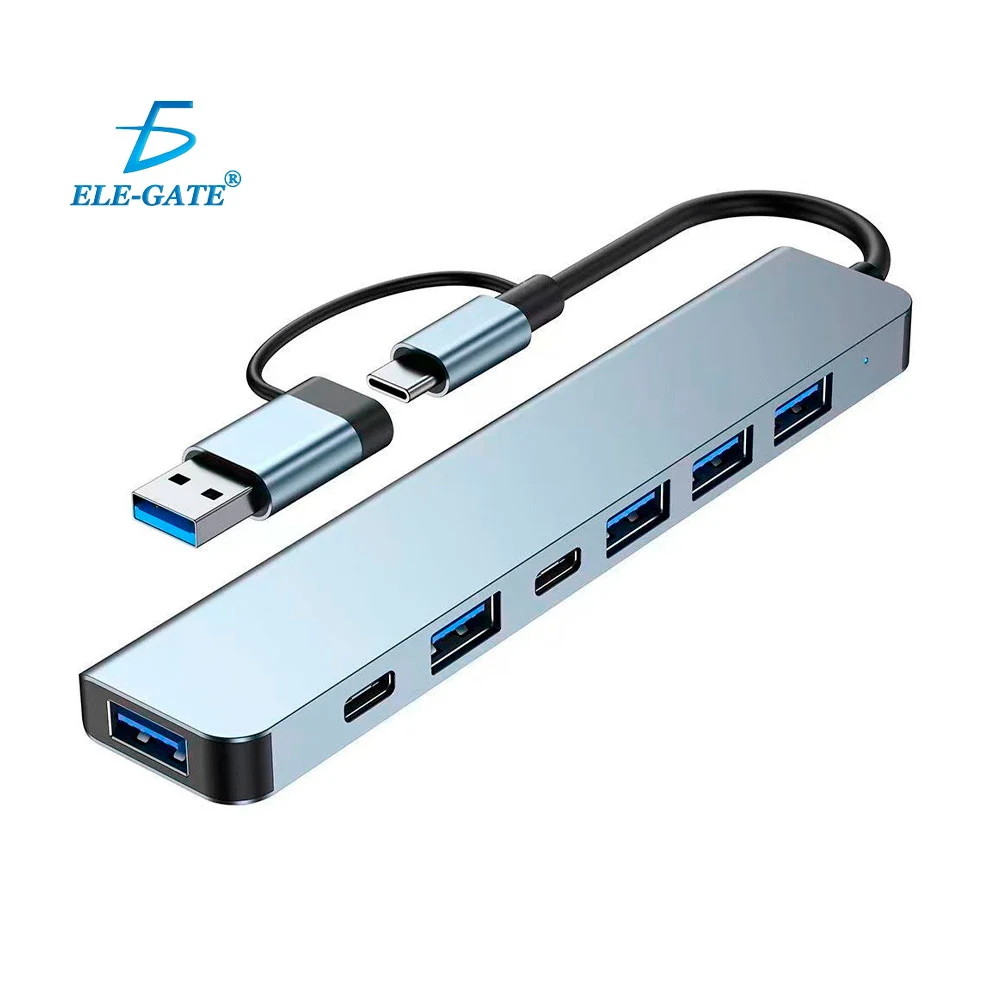 Hub adaptador con 7 puertos, 2 usb-c, 5 usb, con salida tipo c y adap…