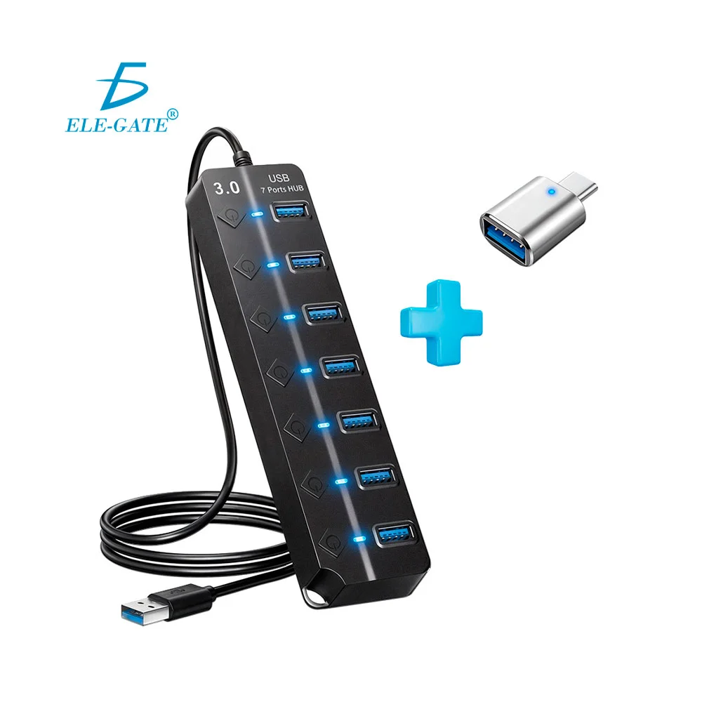 Hub adaptador 7 puertos con interruptores individuales, adaptador usb…