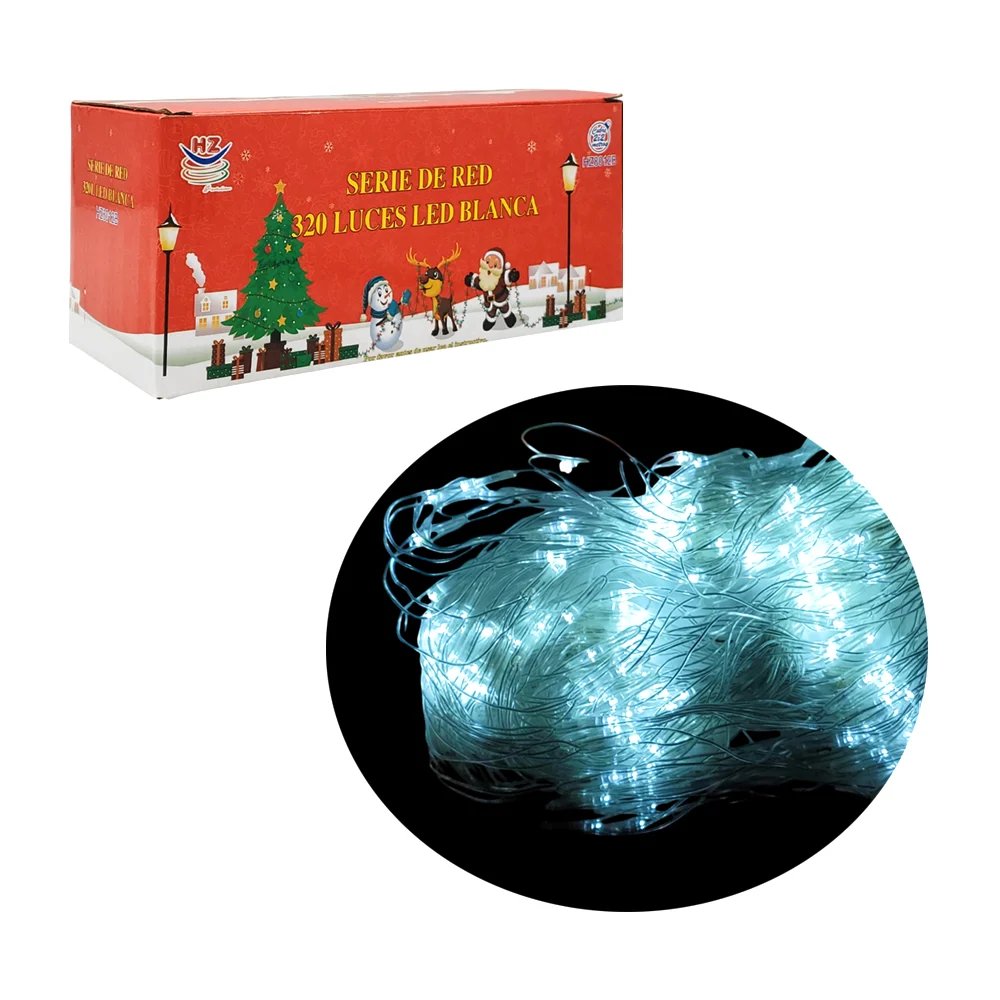 Serie decorativa de red, 320 luces led blancas, con cable transparent…