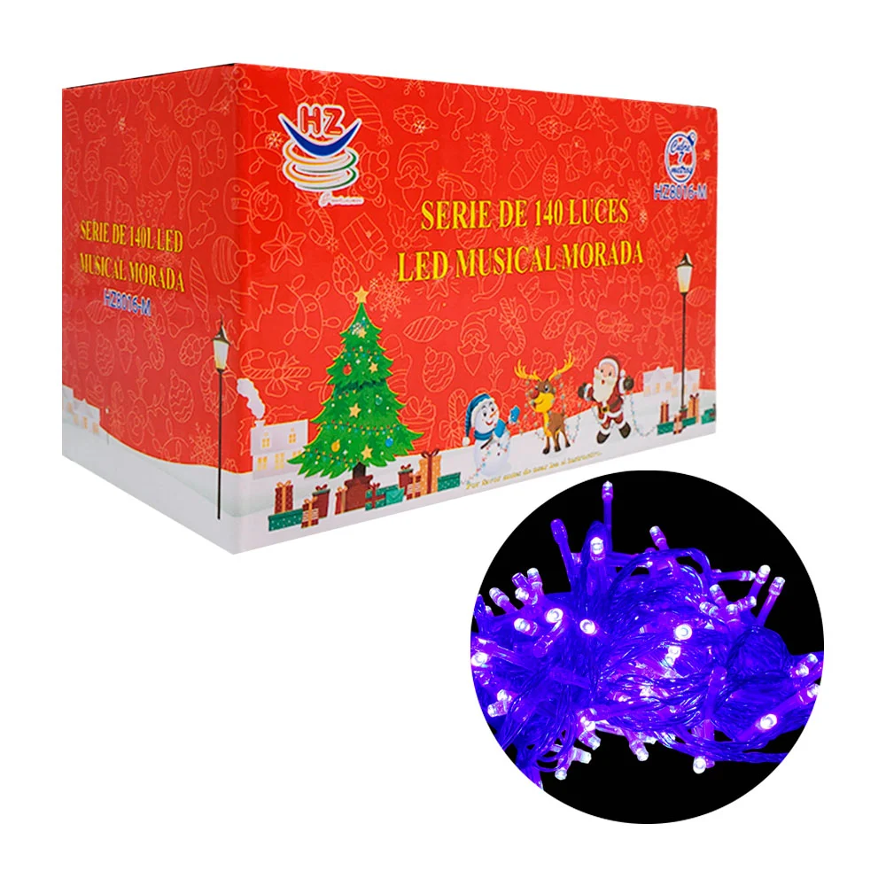 Serie navideña musical de 7m con cable morado y 140 luces led en colo…