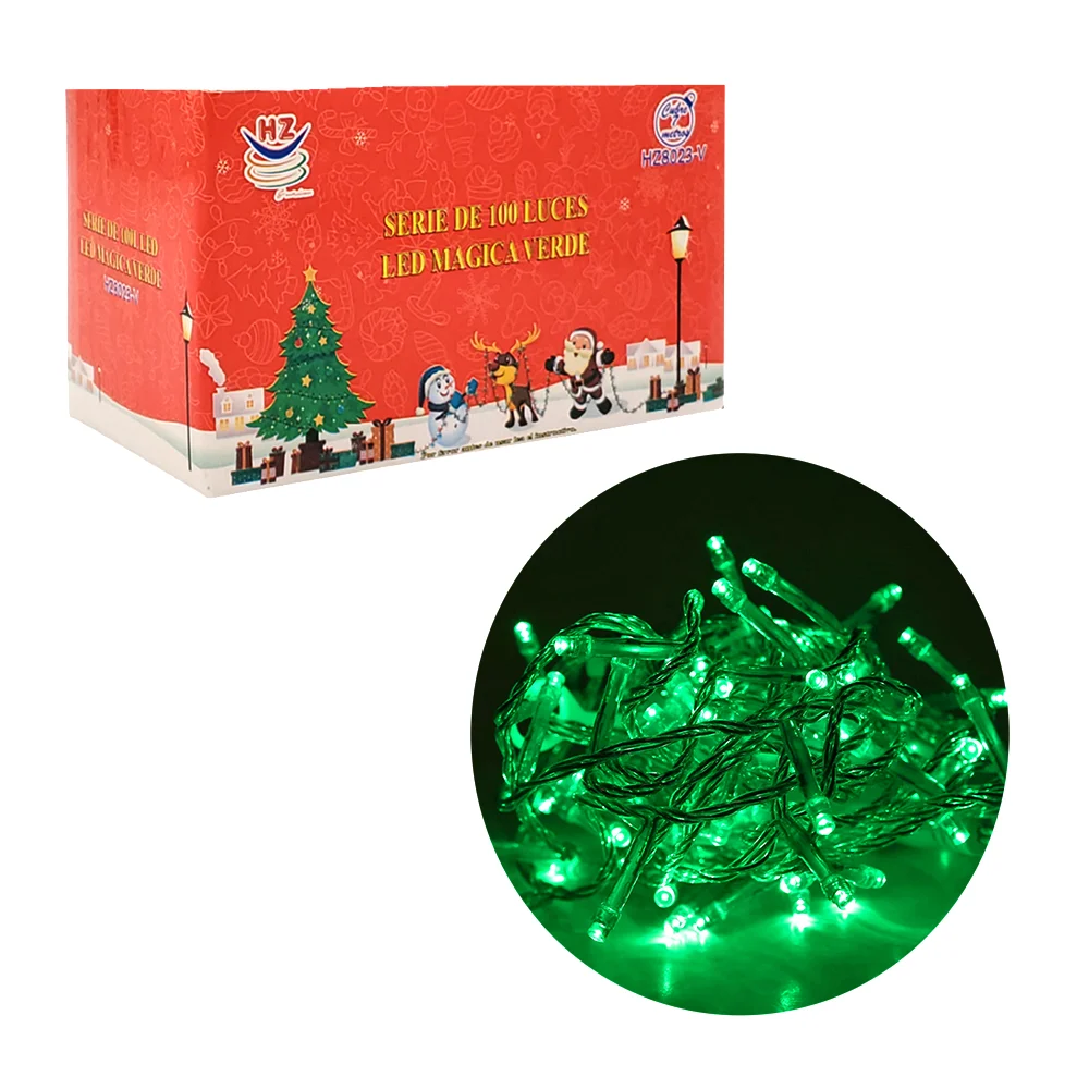 Serie decorativa, 100 luces led mágica en tono verde, con cable verde…
