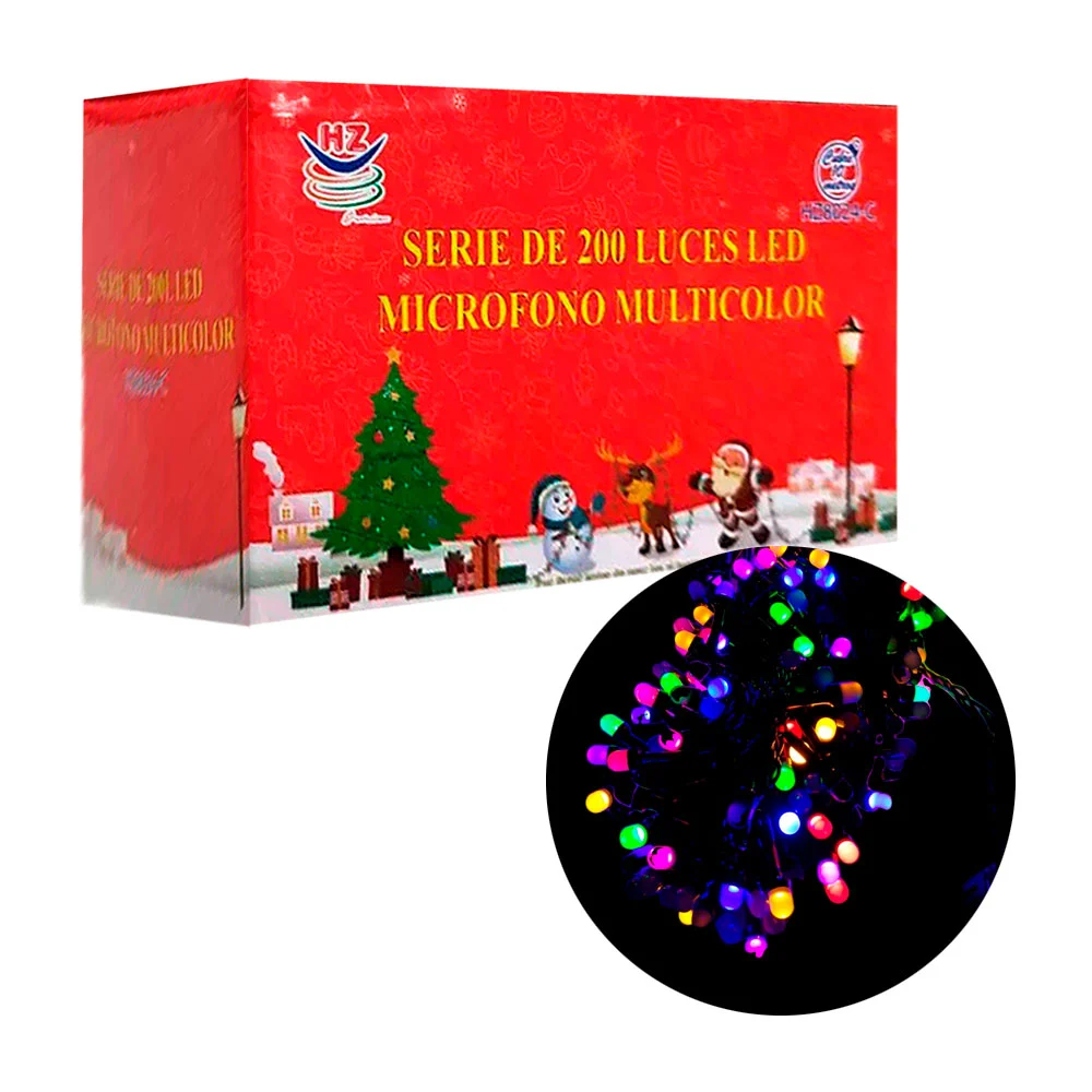 Serie decorativa con 200 luces en tono multicolor, con cable negro / …