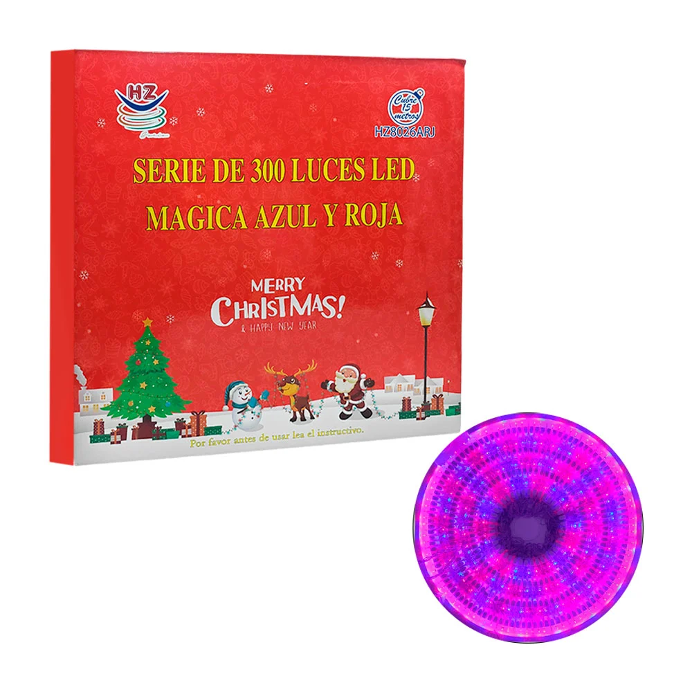 Serie led decorativa, 300 luces en tono azul y roja, con cable transp…