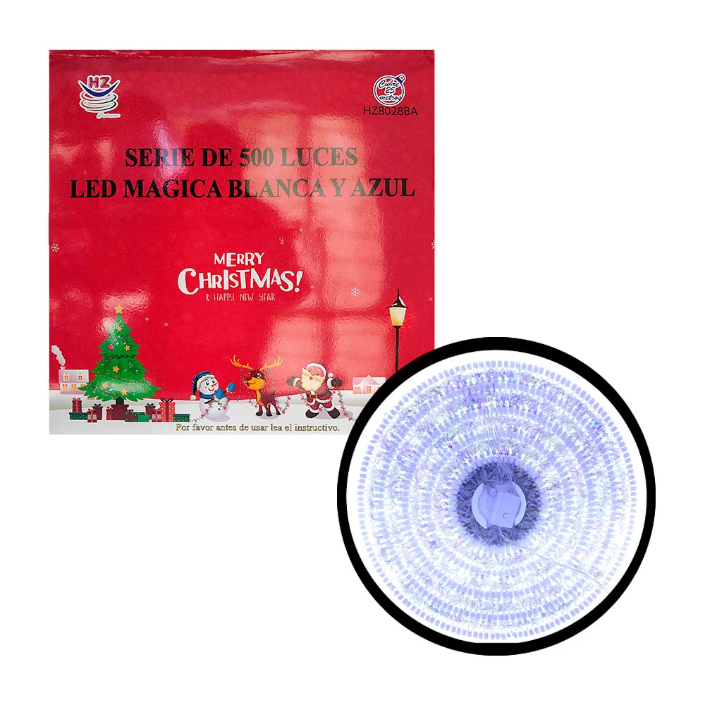 Serie decorativa 500 luces led mágica, tono blanco con azul y cable t…