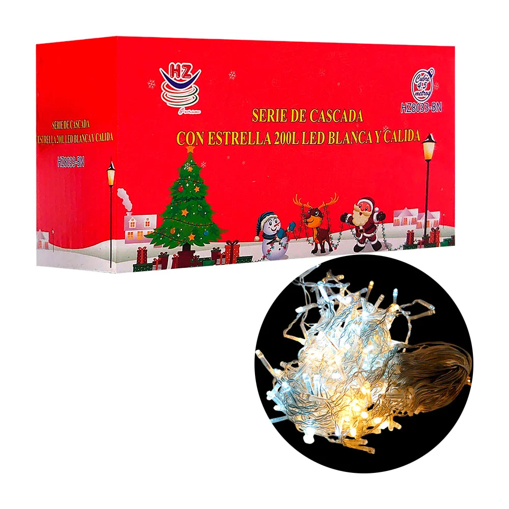 Serie decorativa de cascada, estrella 200 luces, blanca y cálida, tra…