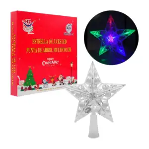 Estrella chica para punta del árbol, transparente con 10 luces multic…
