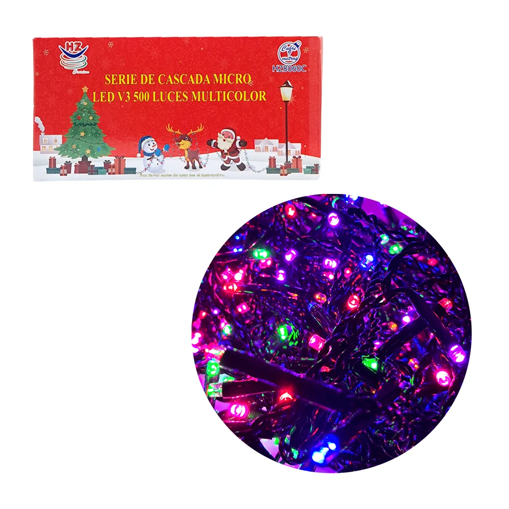 Serie decorativa de cascada, 500 luces multicolores y con cable negro…