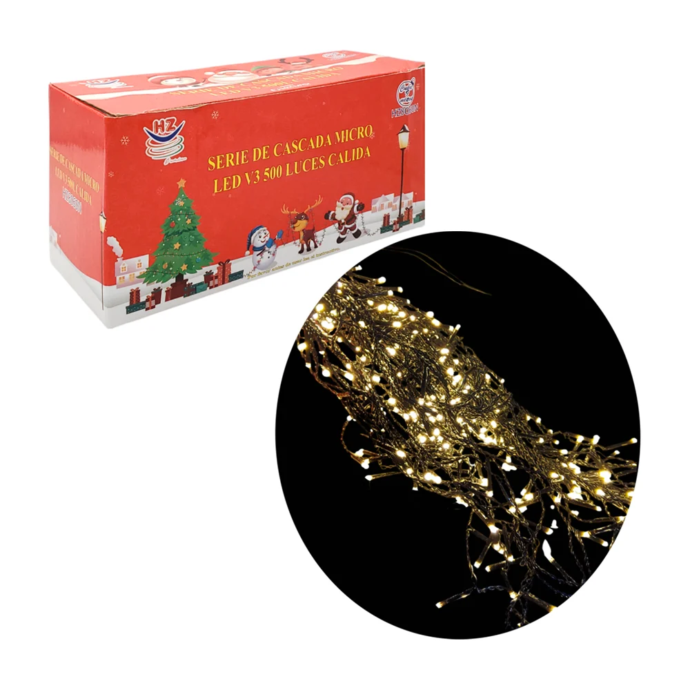 Serie decorativa de cascada, 500 luces led, tono cálido con cable neg…