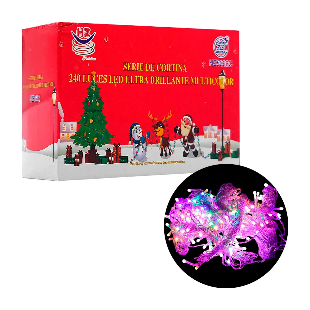 Serie navideña de cortina 3x3m con 240 luces led ultra brillante mult…
