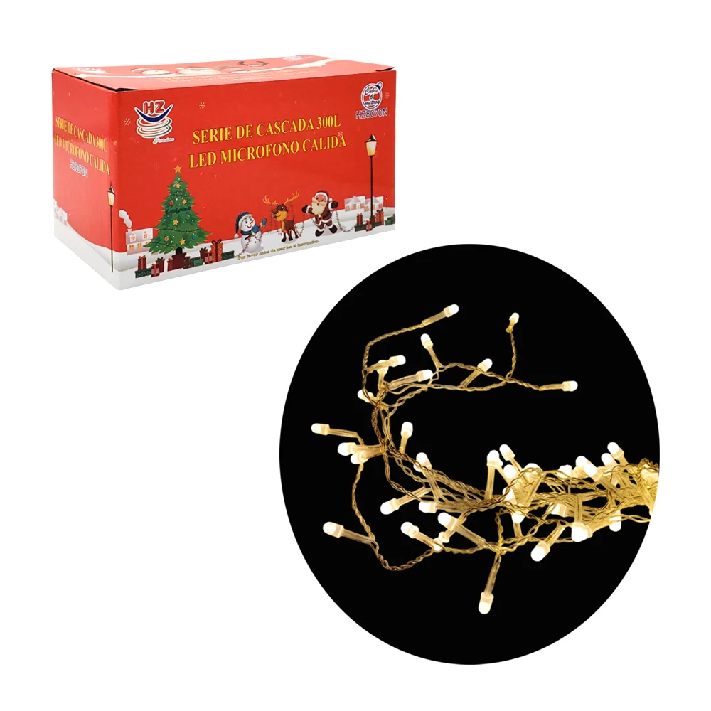 Serie decorativa de cascada, 300 luces led, tono cálido y cable trans…
