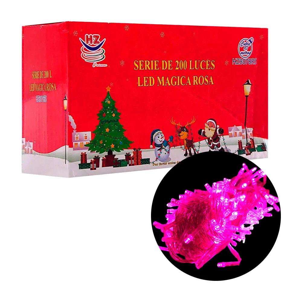 Serie navideña de 10m con cable rosa y 200 luces led en color rosa / …