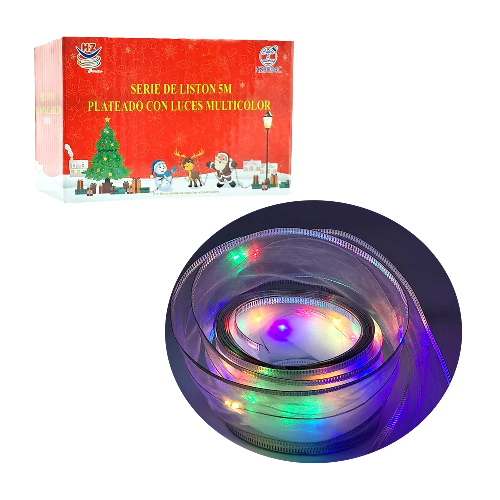 Serie listón decorativo, 5mts plateado con luces multicolor / hz8094c