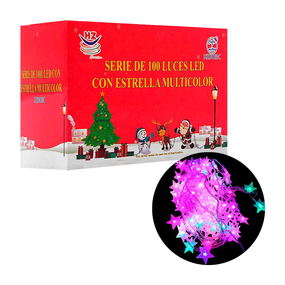 Serie decorativa, 100 luces led con estrella multicolor, con cable tr…
